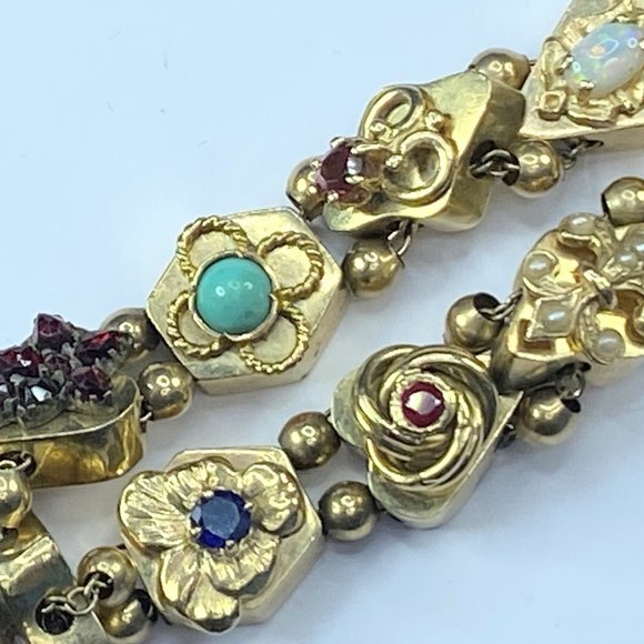 14K yellow gold gemstone sliding Charm bracelet 7" 26.4gm JR7551 - Picture 10 of 12